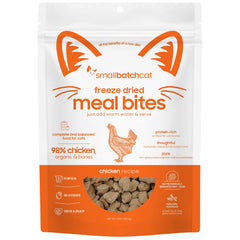 Smallbatch freeze-dried cat food chicken bites deliver high-protein nutrition for carnivore meals.