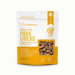 Smallbatch freeze-dried pork liver treats packaging showcases premium sourcing and high-protein snacking.