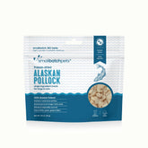 smallbatch Pets pollock treats packaging shows USA-made, single-ingredient nutrition for dogs and cats.