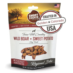 Smart Cookie packaging featuring wild boar and sweet potato, ideal for training rewards.