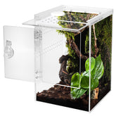 Smartang front-opening terrarium enables easy feeding and cleaning for active spiders.