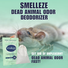 SMELLEZE pouch hanging in vent demonstrates easy placement targeting odors at the source.