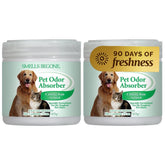 SMELLS BEGONE pack-2 front view shows calming rain scent odor absorber gel