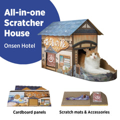 SMILE PAWS cardboard cat house scratchers highlights versatile play and private hideaway.