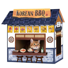 Smile Paws Korean BBQ cat house with scratchers offers a cozy, interactive hiding spot.