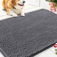 Smiry dog door mat 30x20 close-up shows absorbent chenille trapping moisture.