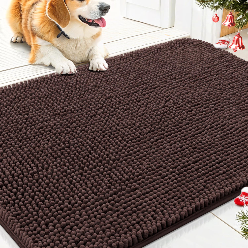 Smiry Dog Door Mat shows absorbent chenille fur-trap for moisture control at entryways