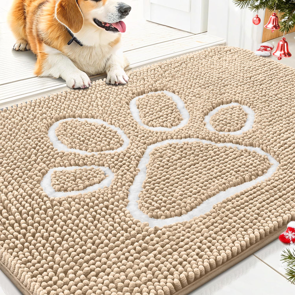 Smiry Dog Door Mat with absorbent dirt-trapping chenille traps mud at paws