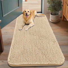 Smiry dog door mat absorbent pile closeup demonstrates moisture soaking power for muddy paws.
