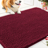 Smiry dog door mat Burgundy entrance-detail shows plush chenille for paws