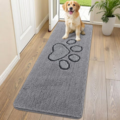 Smiry dog door mat close-up shows plush chenille that cushions paws and dries quickly.