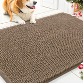 Smiry dog door mat muddy-paws front view; absorbent chenille keeps moisture at bay.