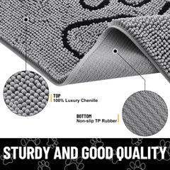 Smiry dog door mat non-slip rubber base keeps it stable on clean floors.