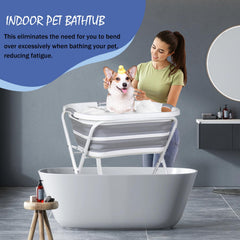 SMLXLXX collapsible pet washing station extended for convenient indoor bathing.