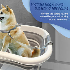 SMLXLXX elevated pet tub during bath highlights ergonomic height and stability.
