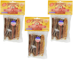 Smokehouse beef pizzle treat 3-pack front view supports dental health during chewing.