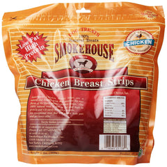 Smokehouse Treats Chicken Breast Strips closeup highlights lean protein and savory scent for rewarding pups