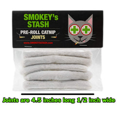 Smokey's Stash catnip-filled pre-roll joints pack side — compact, durable cat toy for daily play