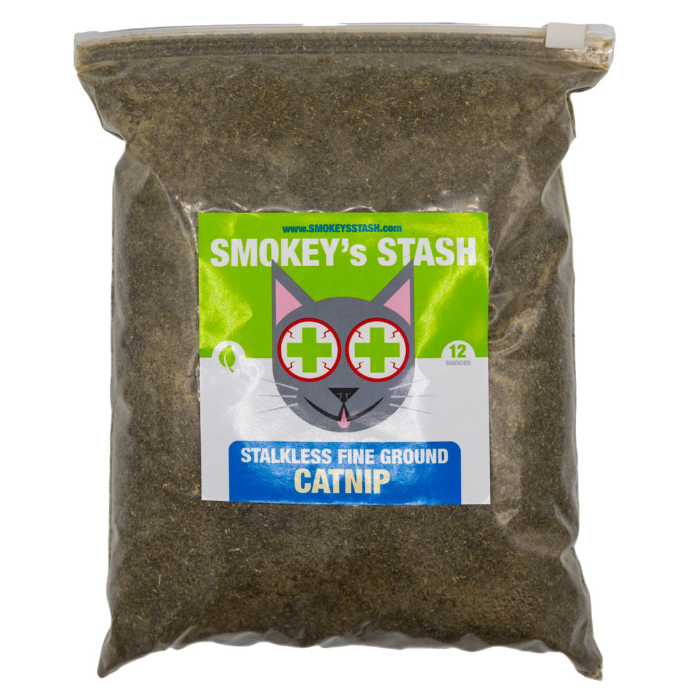 Smokey's Stash catnip ground 12oz bag ready for playtime and enrichment.
