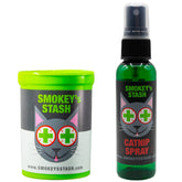 Smokey's Stash catnip spray bottle ready for playtime scent enrichment.