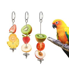 Smrtcol bird cage food holder set showing three skewers for enrichment