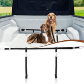 Snagle Paw truck bed leash for two dogs setup, secure road trip configuration for two pets.