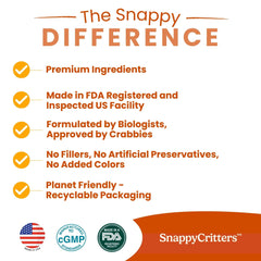 SnappyCritters Hermit Crab Food non-GMO label signals clean ingredients for healthy feeding.