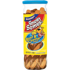 Snausages Snawsomes beef-cheese treats pack-five showcasing chewy rewards for dogs.