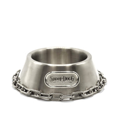 Snoop Doggie Doggs deluxe steel small bowl shows durable polished steel for easy cleaning.