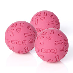 Snug rubber dog balls pink pack closeup shows durable natural rubber for fetch