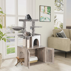 Snughome cat litter box enclosure tree tower with plush perch offers elevated retreat for cats