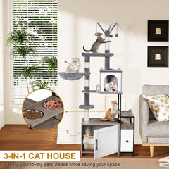 Snughome Cat Tree with Litter Box Enclosure — 3-in-1 Indoor Cat Furniture (67.32 inches)