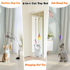 Soarer cat wand with suction cup demonstrates interactive play on smooth surfaces.