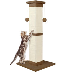 SOCATER Cat Scratching Post 33-inch tall with natural sisal surfaces for vertical scratching.