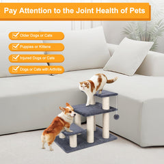 SOCATER cat scratching post 3steps side angle shows stable, slip-resistant steps for climbing.