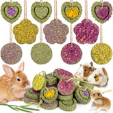 Sofier 18pcs timothy treats original flavor with hanging rope for cage enrichment.