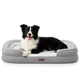 Soft Touch orthopedic dog bed grey top view showing plush faux fur for cozy naps