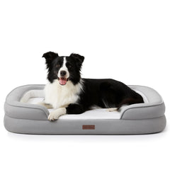 Soft Touch orthopedic dog bed grey top view showing plush faux fur for cozy naps