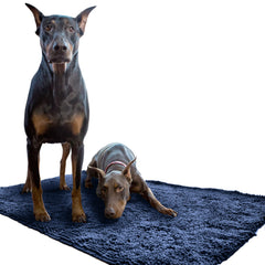 Soggy Doggy Doormat navy-blue full-view shows oversized entry mat ready for muddy paws