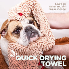 Soggy Doggy towel dries a wet dog quickly after outdoor adventures.