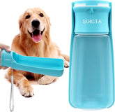 SOICTA portable dog water bottle 19oz blue cap shows foldable design for on-the-go hydration