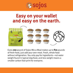 SOJOS Mix-A-Meal no-preservatives highlights preservative-free ingredients for clean dog meals.