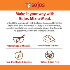 SOJOS Mix-A-Meal rehydrated-dish ready-to-serve meals with real-food texture.