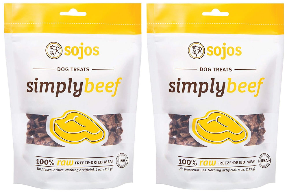 Sojos Simply Beef Dog Treats pack of two bags, ideal for training rewards and snacks.