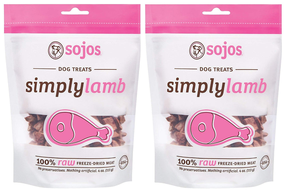Sojos Simply Lamb front-view pack, grain-free dog treats for protein-rich rewards.