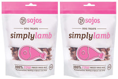 Sojos Simply Lamb front-view pack, grain-free dog treats for protein-rich rewards.