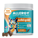 Solid Gold Dog Allergy Relief Chews bottle - savory bacon flavor supports skin and coat.