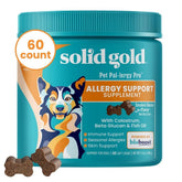 Solid Gold dog allergy relief chews packaging shows 60-count bottle for easy daily dosing