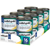 Solid Gold Five Oceans shreds in gravy tuna can provides premium protein for cats.