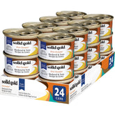 Solid Gold Five Oceans tuna-mackerel-gravy closeup, protein-rich meal for cats.